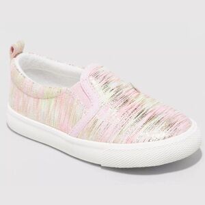 Cat & Jack Keagan Slip On Sneakers Pink Gold Textured Line Print Size 8 Toddler